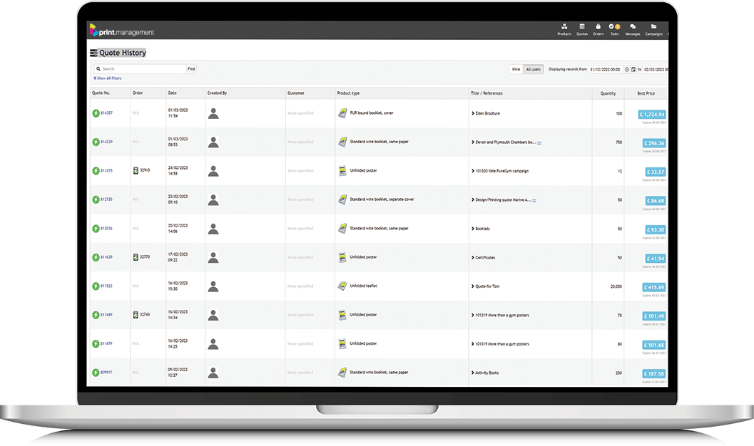 A computer with a dashboard view of the print management system.